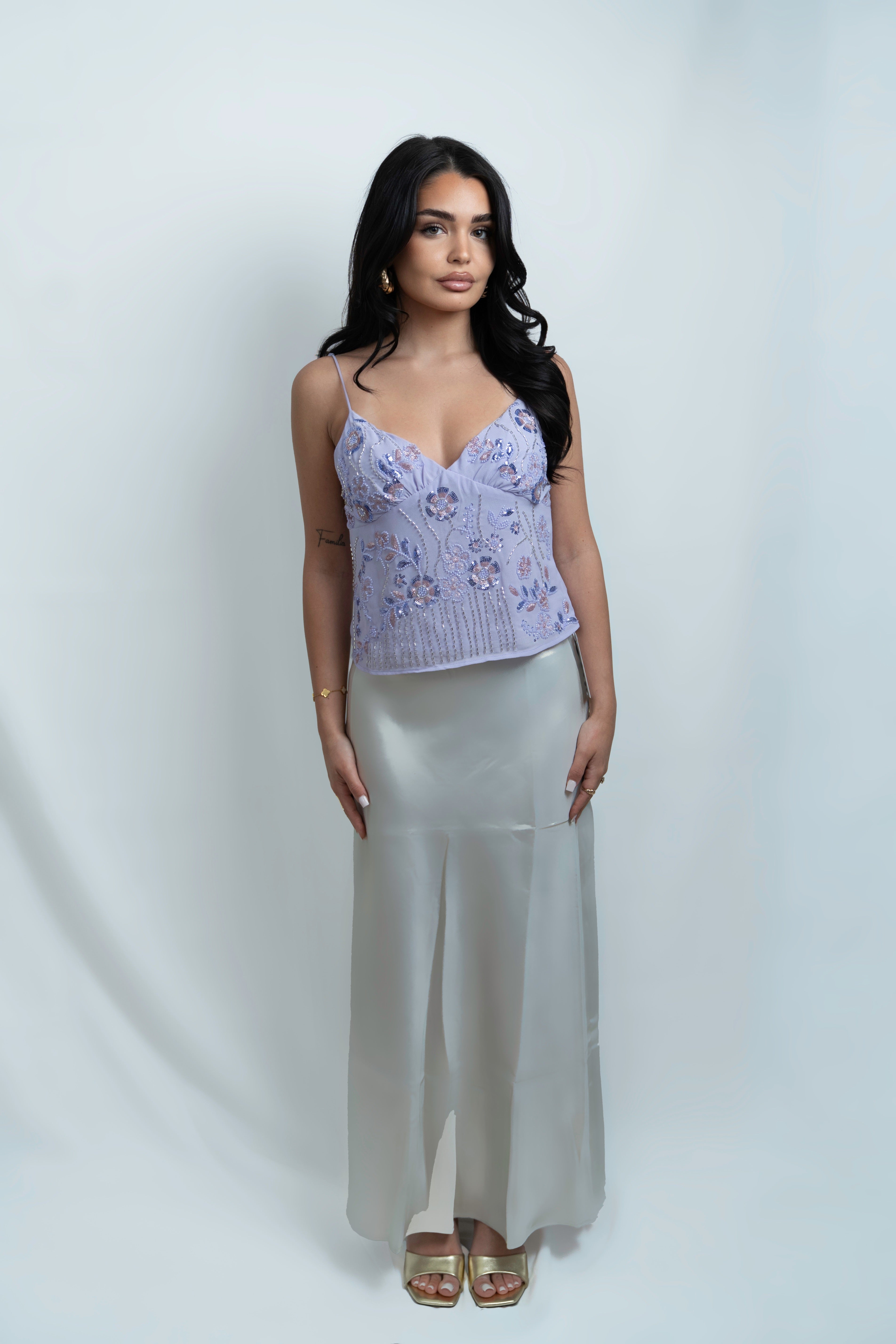 Isla Chiffon Top mit Perlen Lila
