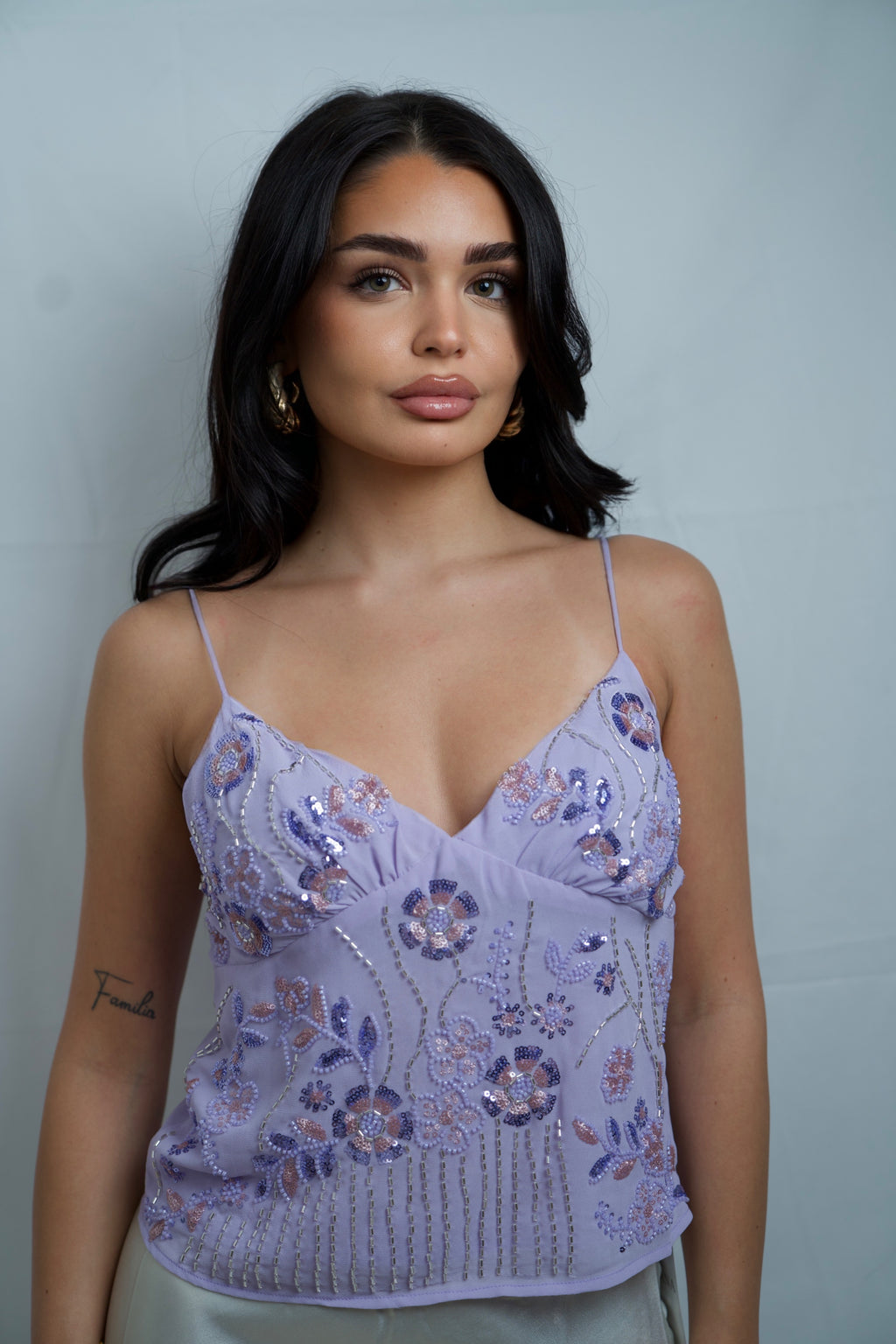 Isla Chiffon Top mit Perlen Lila