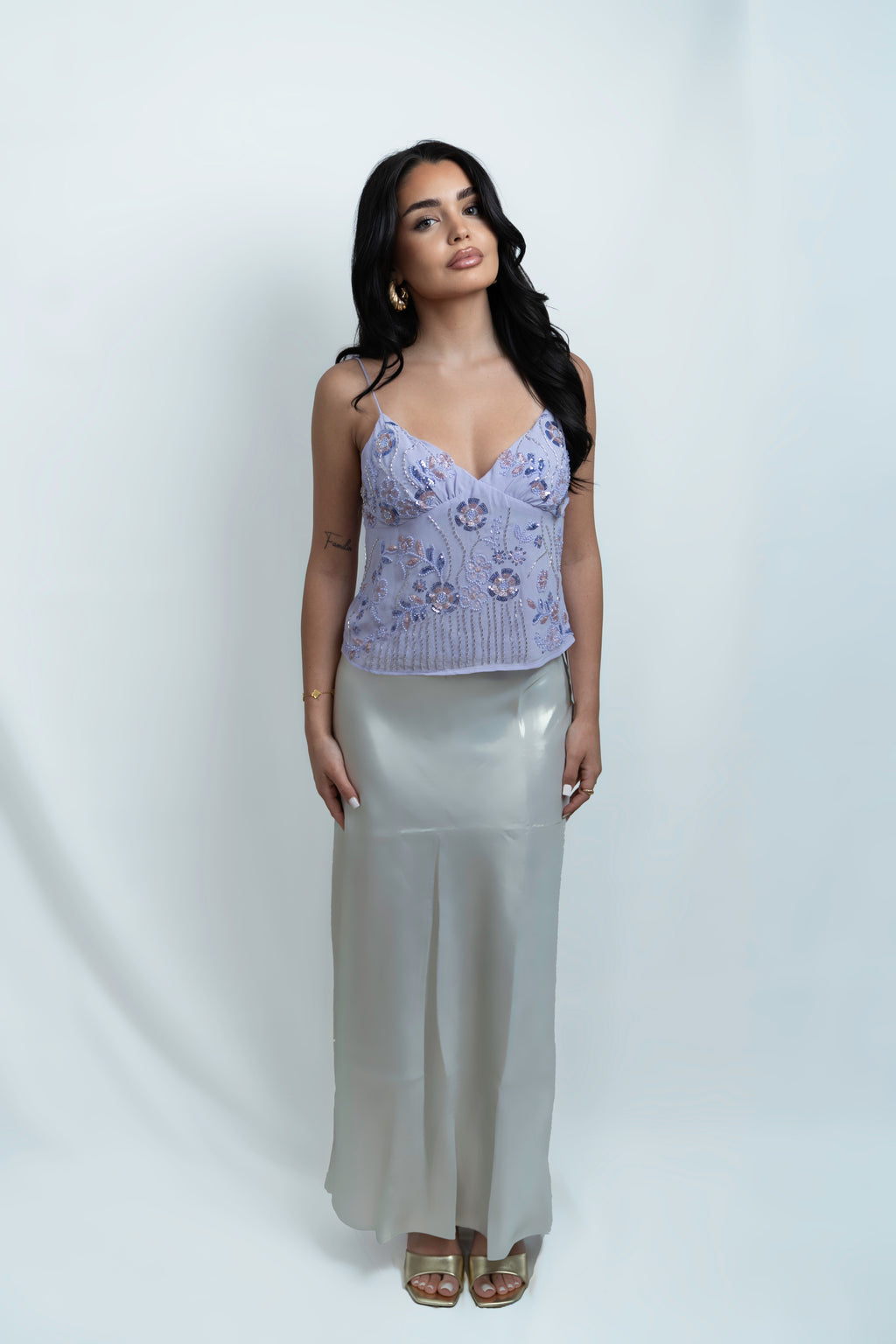 Isla Chiffon Top mit Perlen Lila