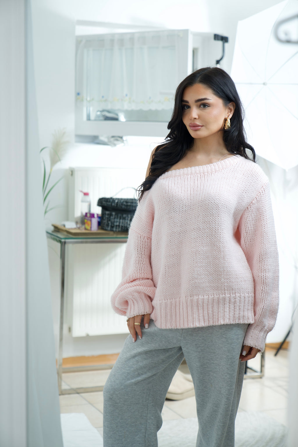 Off-Shoulder Strickpullover Rose